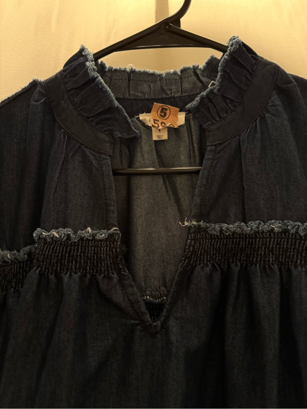 Pilcro Tiered Denim Swing Smock Dress Small Navy Jean - Picture 16 of 16